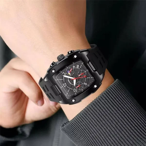 SKMEI 9345 Men's Fashion Casual Sports Multifunction Silicon Strap Watch - Black - Image 2