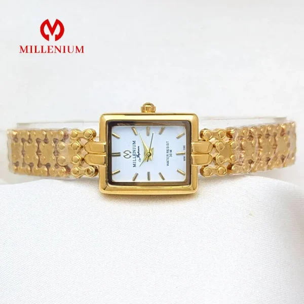 Millenium MW396L Classic Rectangle Dial Quartz Watch for Women - Silver/Golden - Image 2