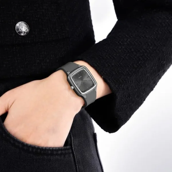 NaviForce NF5055 Elegant Casual Square Shape Dial Silicon Strap Watch for Women - Black - Image 2