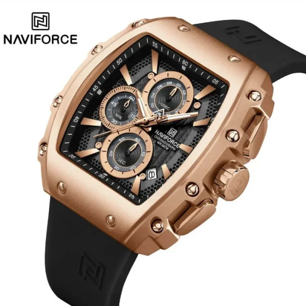 NaviForce NF8070 Men's Fashion Multifunction Barrel Shape Hollow Design Dial Watch - Rosegold