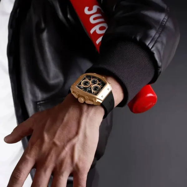 NaviForce NF8070 Men's Fashion Multifunction Barrel Shape Hollow Design Dial Watch - Rosegold - Image 2