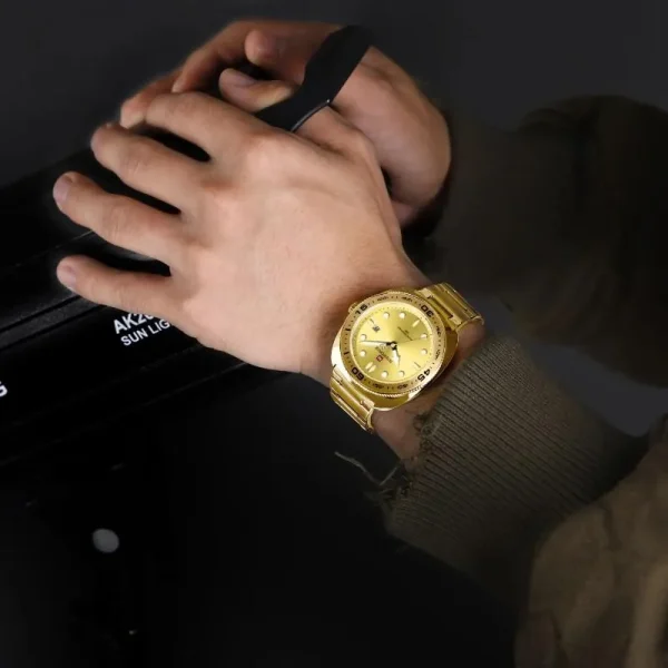 NaviForce NF9250 Men's Business Simple Dial Date Dispaly Luminious  Analog Watch - Golden - Image 2
