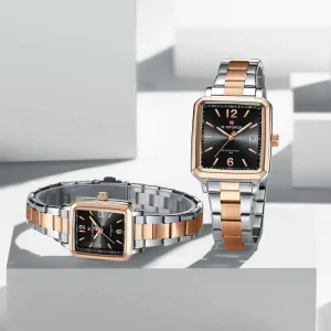 NaviForce NF9252 Business Simple Casual  Date Display Square Dial Stainless Steel Watch for Couple  - Rosegold