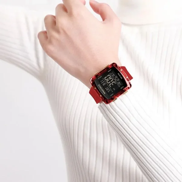 NaviForce NF7121 Women's Digital Movement Square Shape Silicon Strap Watch - Red - Image 2