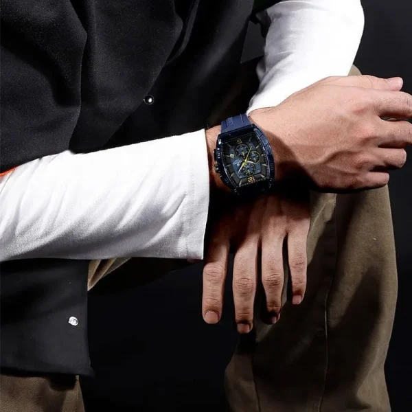 NaviForce NF6101 Men's Fashion Barrel Dial Shape Transparent Multifunction Silicon Strap Watch  - Blue - Image 2