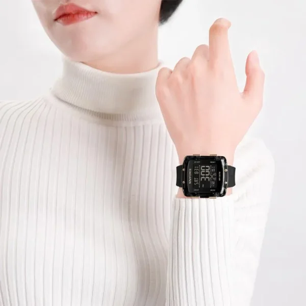 NaviForce NF7121 Women's Digital Movement Square Shape Silicon Strap Watch - Black - Image 2