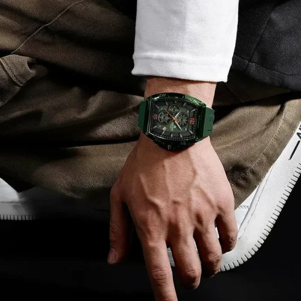 NaviForce NF6101 Men's Fashion Barrel Dial Shape Transparent Multifunction Silicon Strap Watch  - Green - Image 2