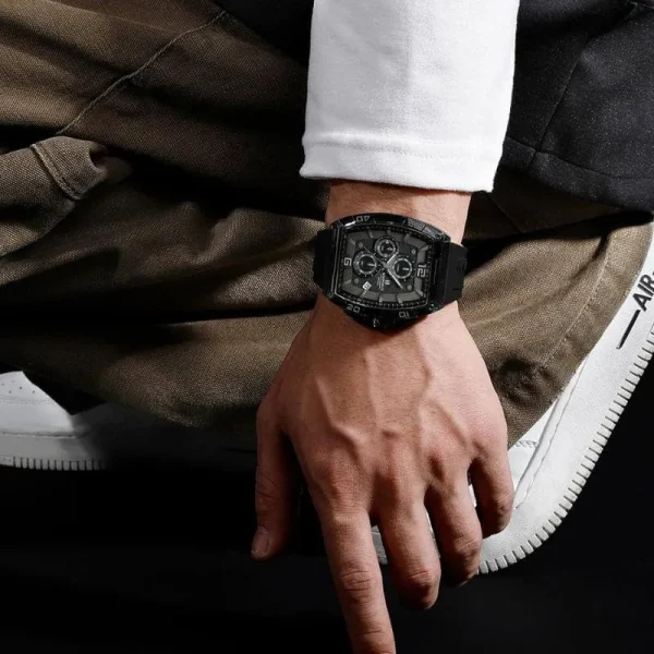 NaviForce NF6101 Men's Fashion Barrel Dial Shape Transparent Multifunction Silicon Strap Watch  - Black - Image 2