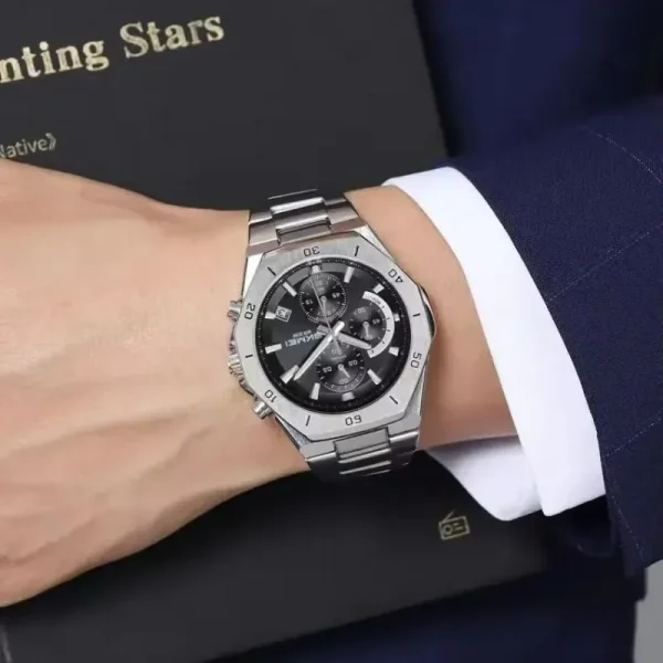 SKMEI 2452 Men's Classic Chronograph Stainless Steel Luminous Date Display Quartz Watch - Black/Silver - Image 2