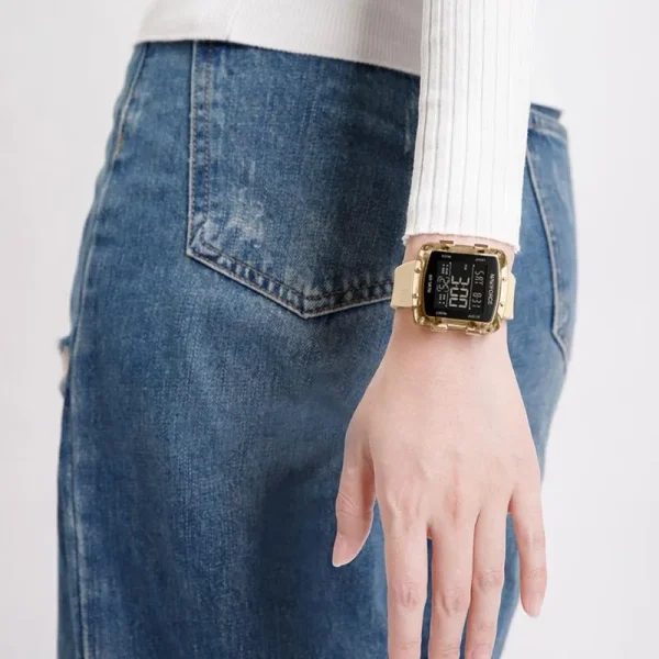 NaviForce NF7121 Women's Digital Movement Square Shape Silicon Strap Watch - Rosegold/Beige - Image 2