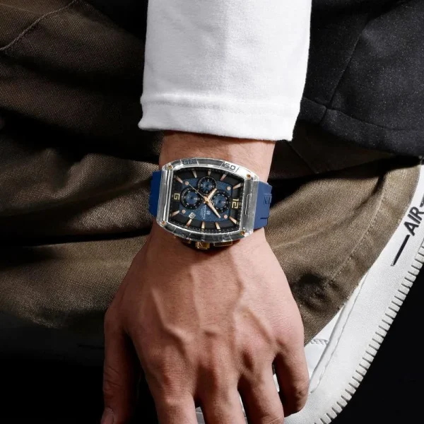 NaviForce NF6101 Men's Fashion Barrel Dial Shape Transparent Multifunction Silicon Strap Watch  - Rosegold/Blue - Image 2