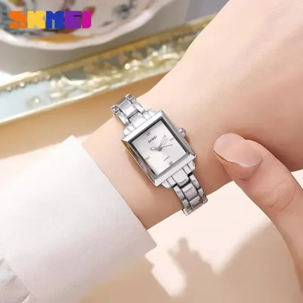 SKMEI 2315 Women's Elegant Rectangle Shape Ultra Thin Stainless Steel Analog Watch - Silver - Image 2