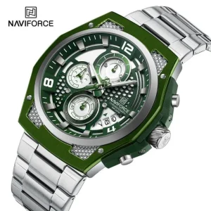 NaviForce NF8051 Men's Fashion Multifunction Chronograph Date Display Stainless Steel Watch - Green/Silver