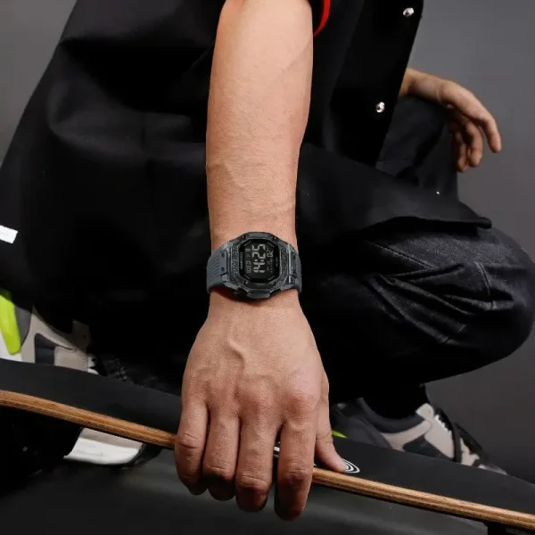 NaviForce NF7113 Men's Fashion Polygonal Dial Digital Multifunction Silicon Strap Watch - Dark Grey - Image 2