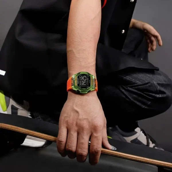 NaviForce NF7113 Men's Fashion Polygonal Dial Digital Multifunction Silicon Strap Watch - Green/Orange - Image 2