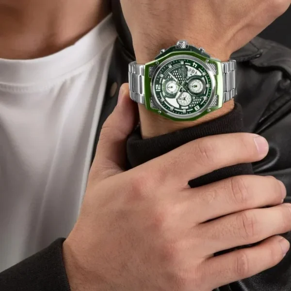 NaviForce NF8051 Men's Fashion Multifunction Chronograph Date Display Stainless Steel Watch - Green/Silver - Image 2
