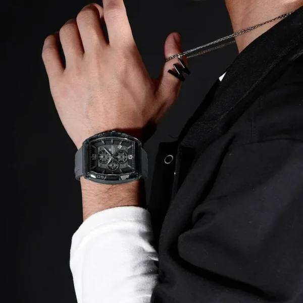 NaviForce NF6101 Men's Fashion Barrel Dial Shape Transparent Multifunction Silicon Strap Watch  - Dark Grey - Image 2