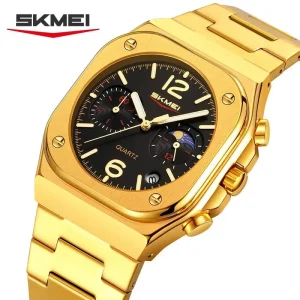 SKMEI 9368 Men's Business Elegant Chronograph Moonphase Square Shape Dial Stainless Steel Watch - Black/Golden