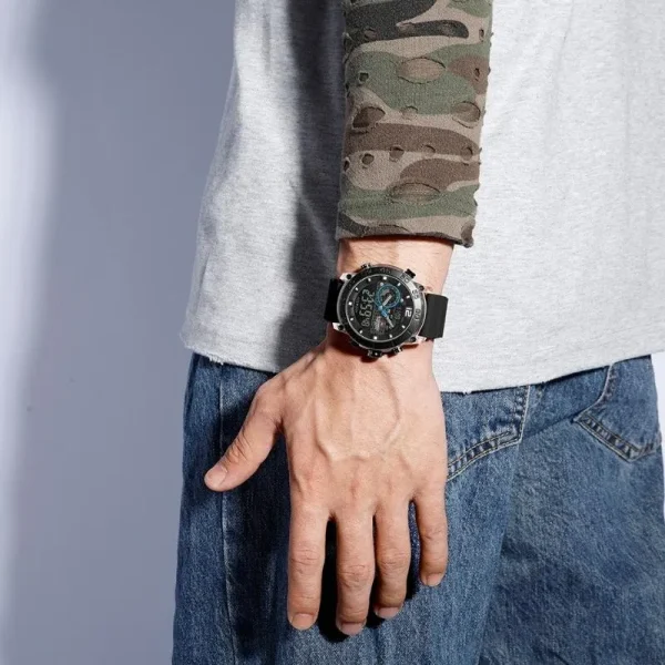 NaviForce NF6104 Fashion Multifunction Double Time Silicon Strap Complete Calendar Watch for Men - Silver/Black - Image 2