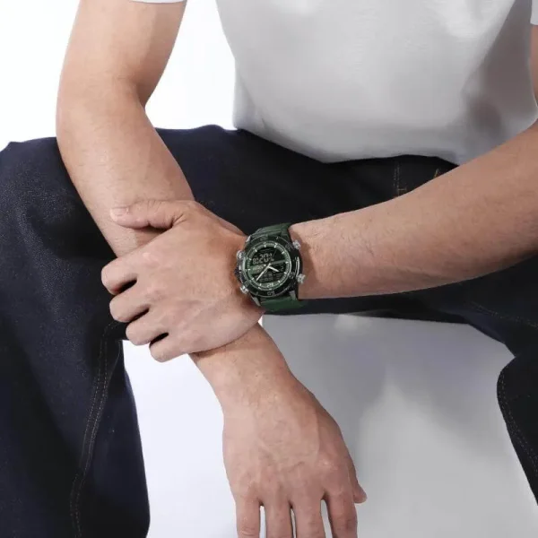 NaviForce NF9253 Fashion Digital Analog Complete Calendar Leather Strap Multifunction Watch for Men - Green - Image 2